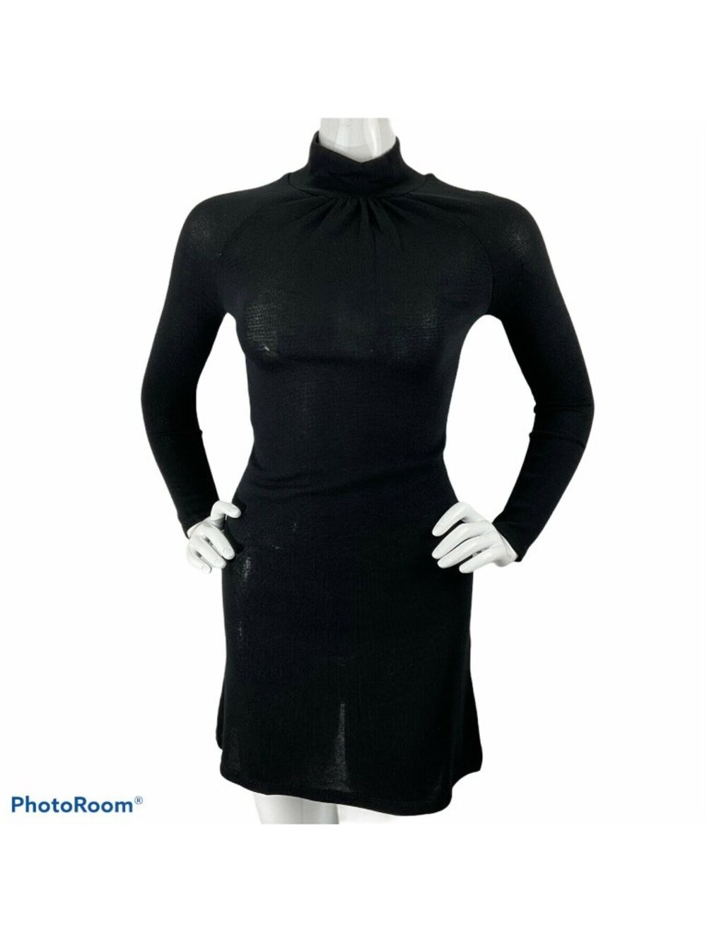 Aziz Sweater Dress Women Size Small Black High Neck Minimalist Bodycon Nwot